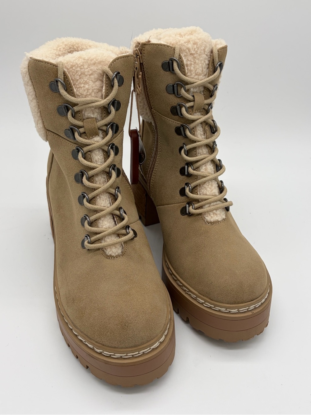 MIA Tan Lace-Up Sherpa Platform Boots